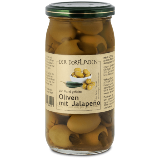 DER DORFLADEN Oliven gruen Chalkidiki-Oliven mit Jalapeno