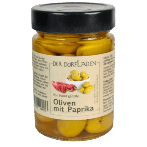 Grüne Oliven mit Paprika