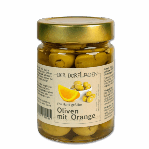 DER DORFLADEN Oliven gruen Chalkidiki-Oliven mit Orange